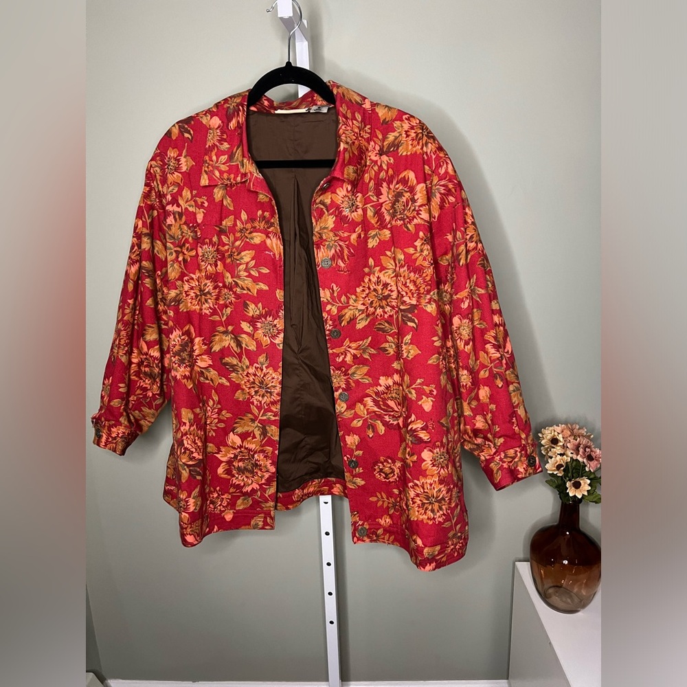 Vintage Alfred Dunner Jacket Blazer Sunflower Floral Lightweight Red Size 22W